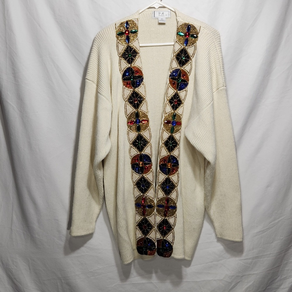 Vintage P. A. International Womens Sweater Cardigan Size XL Bejeweled
